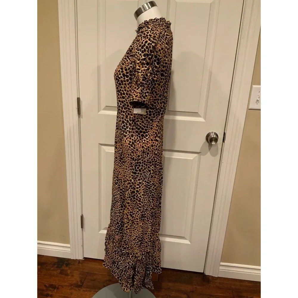 Sea New York Brown & Black Leopard Print Short Sleeve Maxi Dress, Sz 6 - Picture 4 of 8